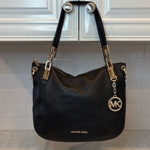 Michael Kors Purse Handbag Leather Brooke Pebbled Gold Chain Shoulder Bag